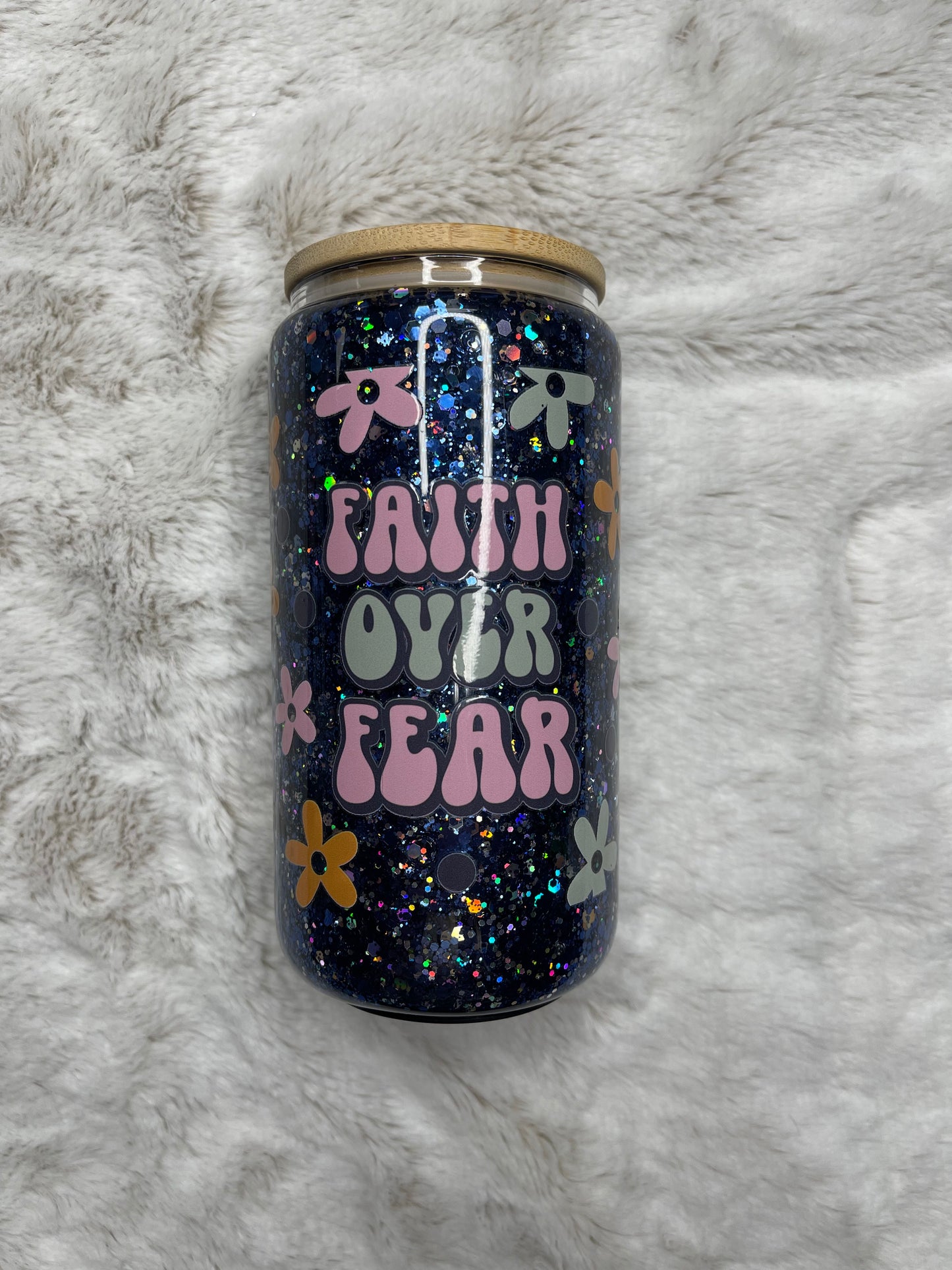 Faith Over Fear Glass Globe Tumbler