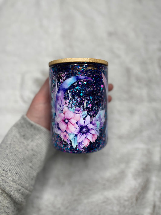 Celestial Moon and Floral Glitter Globe Mug