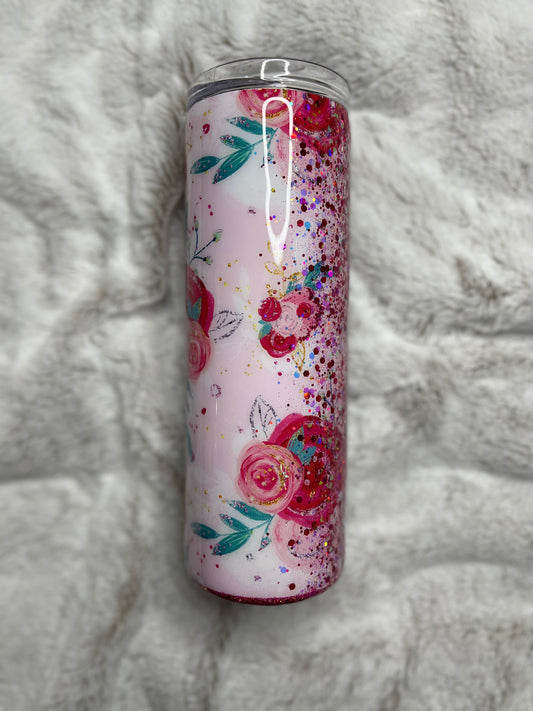 Rose Gold and Floral Tumbler