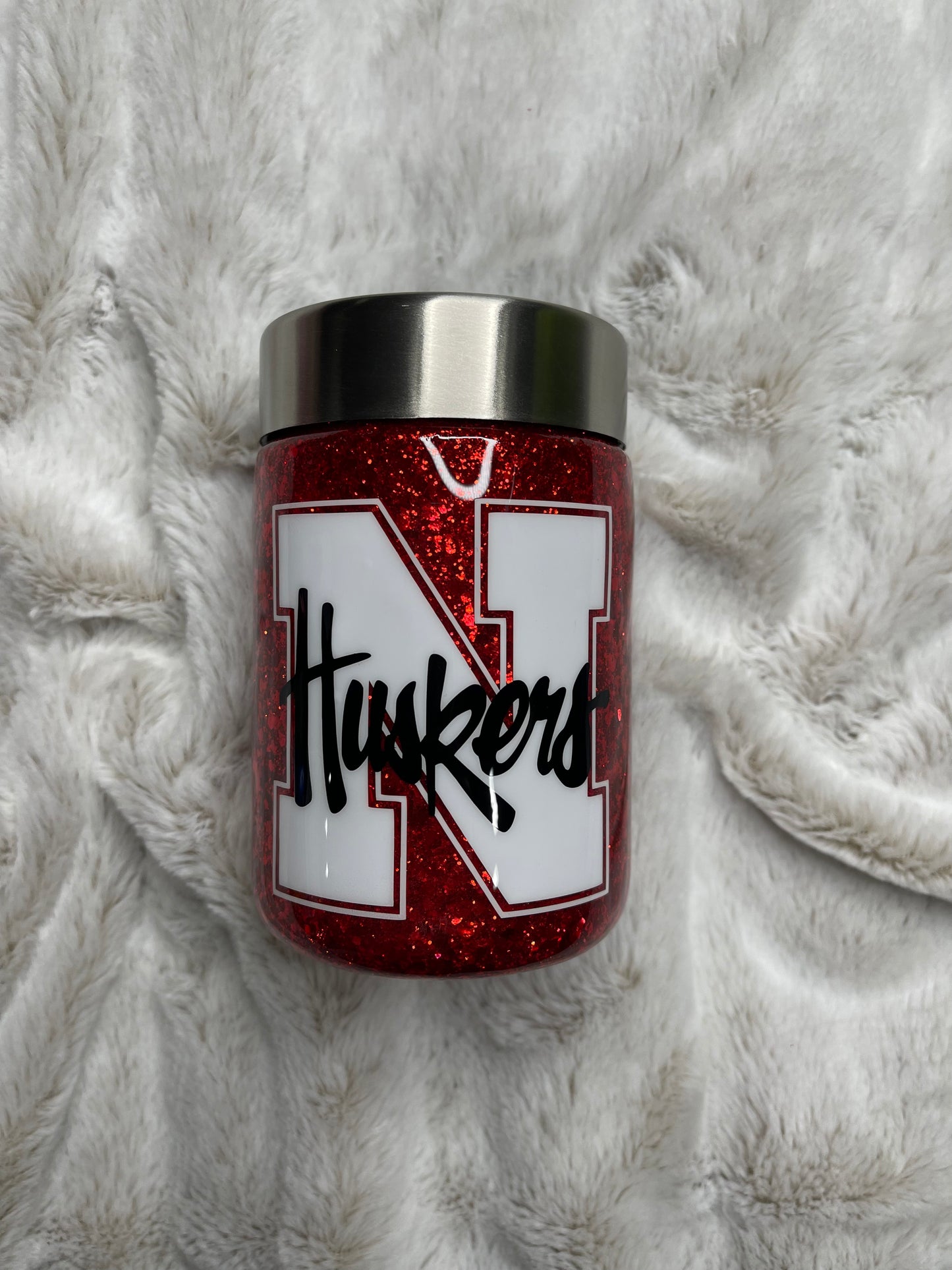 Nebraska Glittered Can Cooler