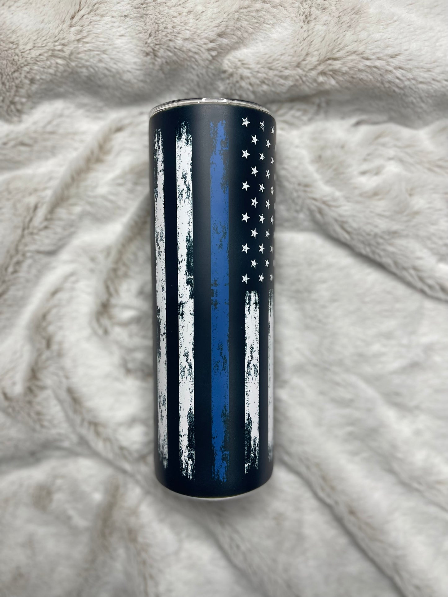 Distressed Blue Line Flag Tumbler