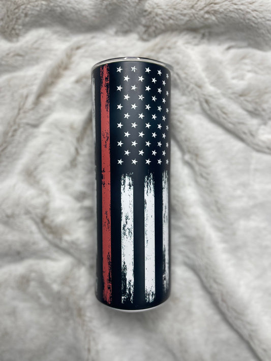 Distressed Red Line Flag Tumbler
