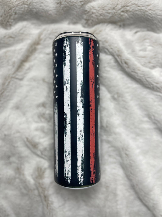 Distressed Red Line Flag Tumbler