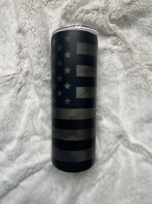 Black and Gray American Flag Tumbler