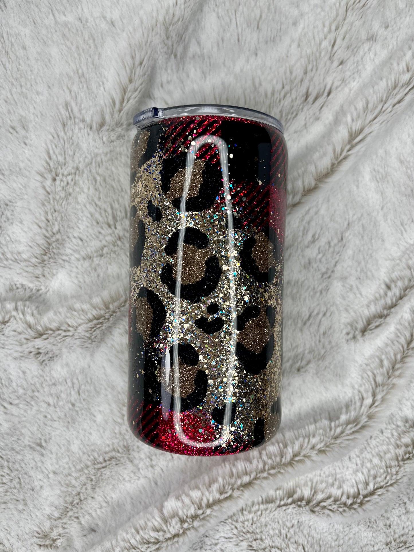 Plaid Leopard Duo- Tumbler and Can Cooler